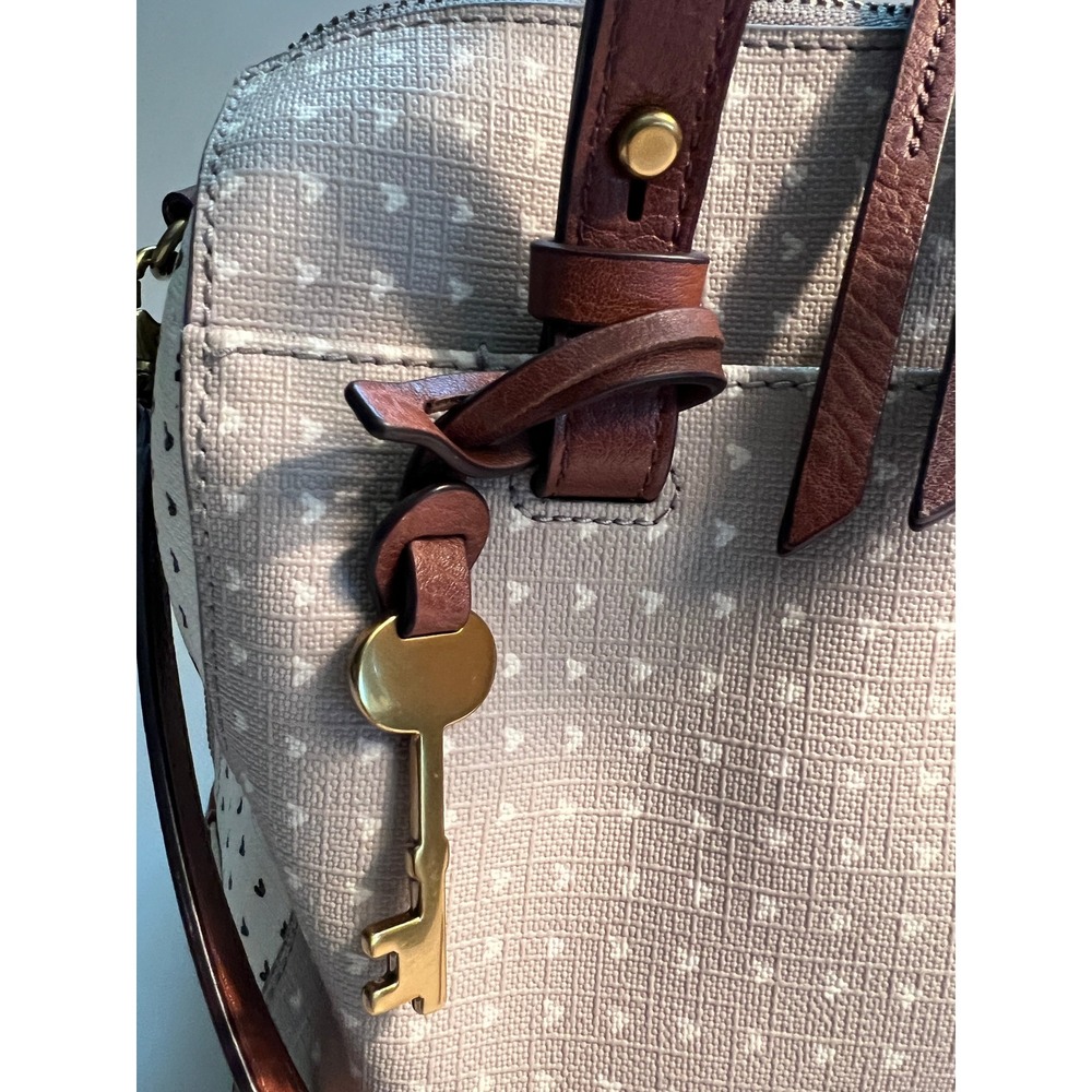 Fossil Rachel Satchel Handbag Crossbody Leather Handles Heart Print - Picture 2 of 13